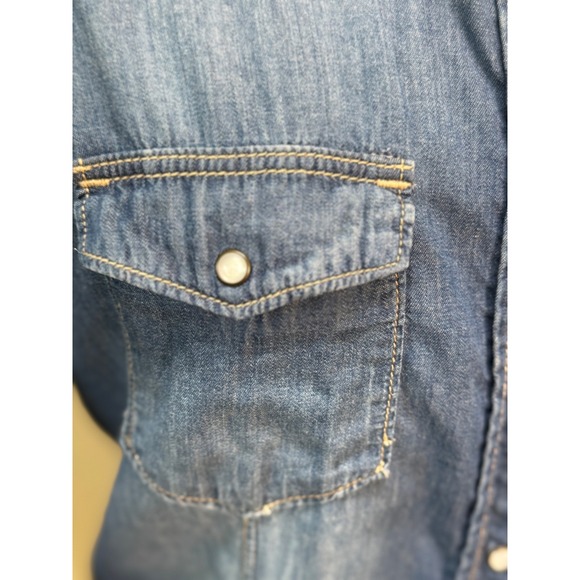 Papaya Weekend Denim Blue Pearl Snap Button Long Sleeve Size UK10 - Picture 2 of 12